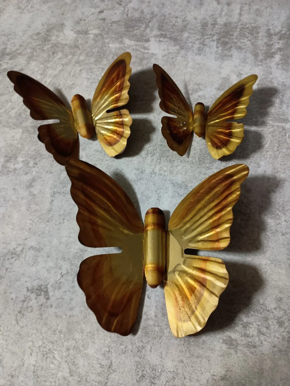Decorative Metal Butterfly Wall Accents in Gold and Brown - Set of 3